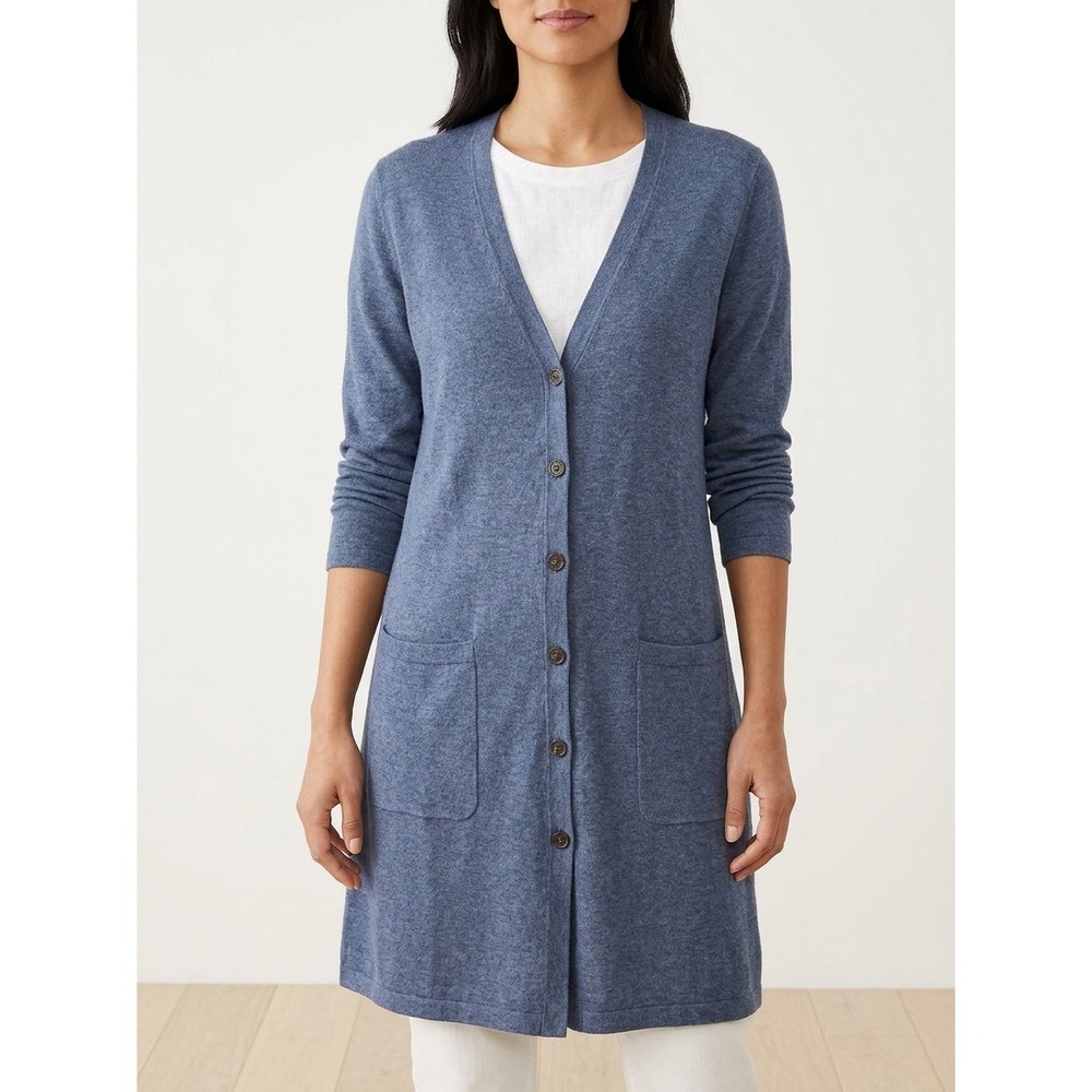 J. Jill Cardigan Sweater Womens Large Inked Heather Blue Good Longline Button Up